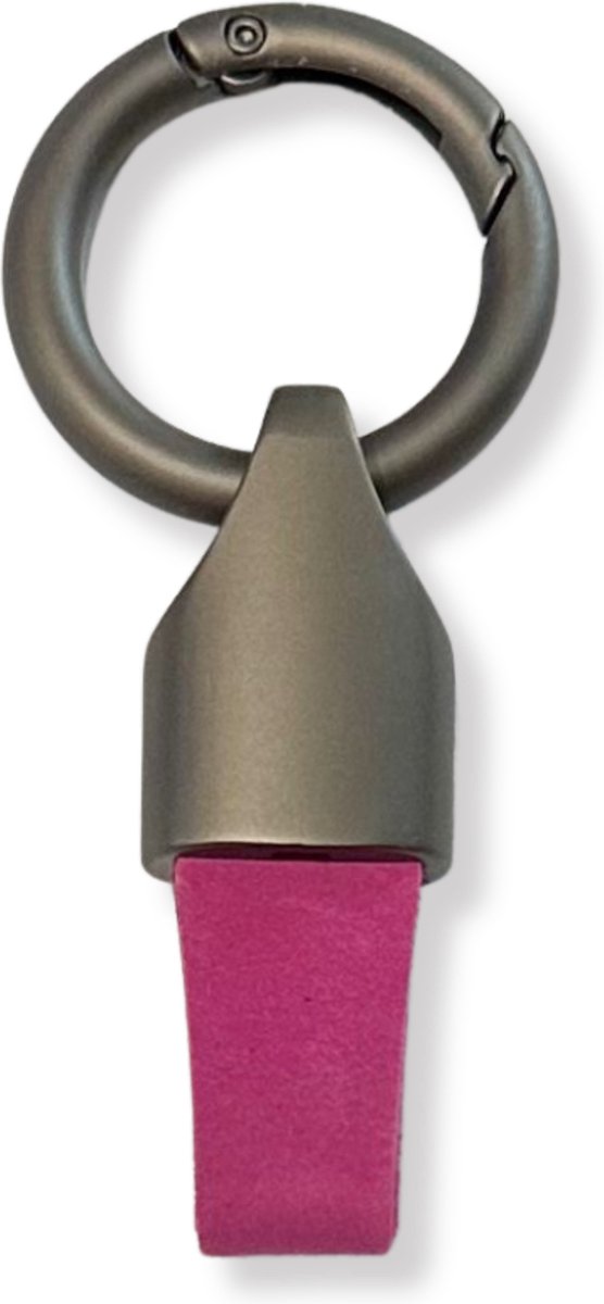 Luxe Sleutelhanger, Leren & Metaal Sleutelhanger, Kunstleer, Mat Zwart - Roze