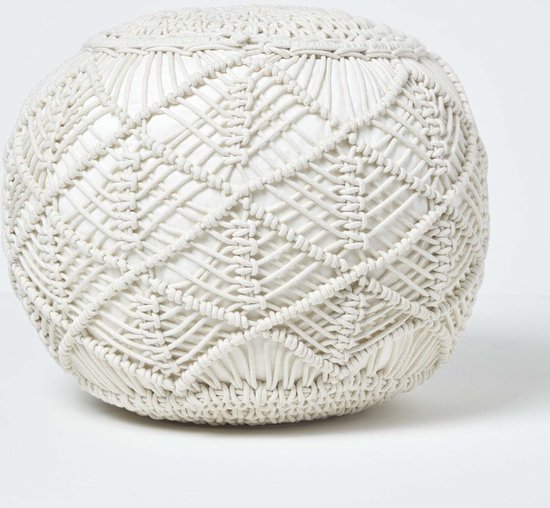 Homescapes Grote gehaakte poef, naturel, 40 x 50 cm