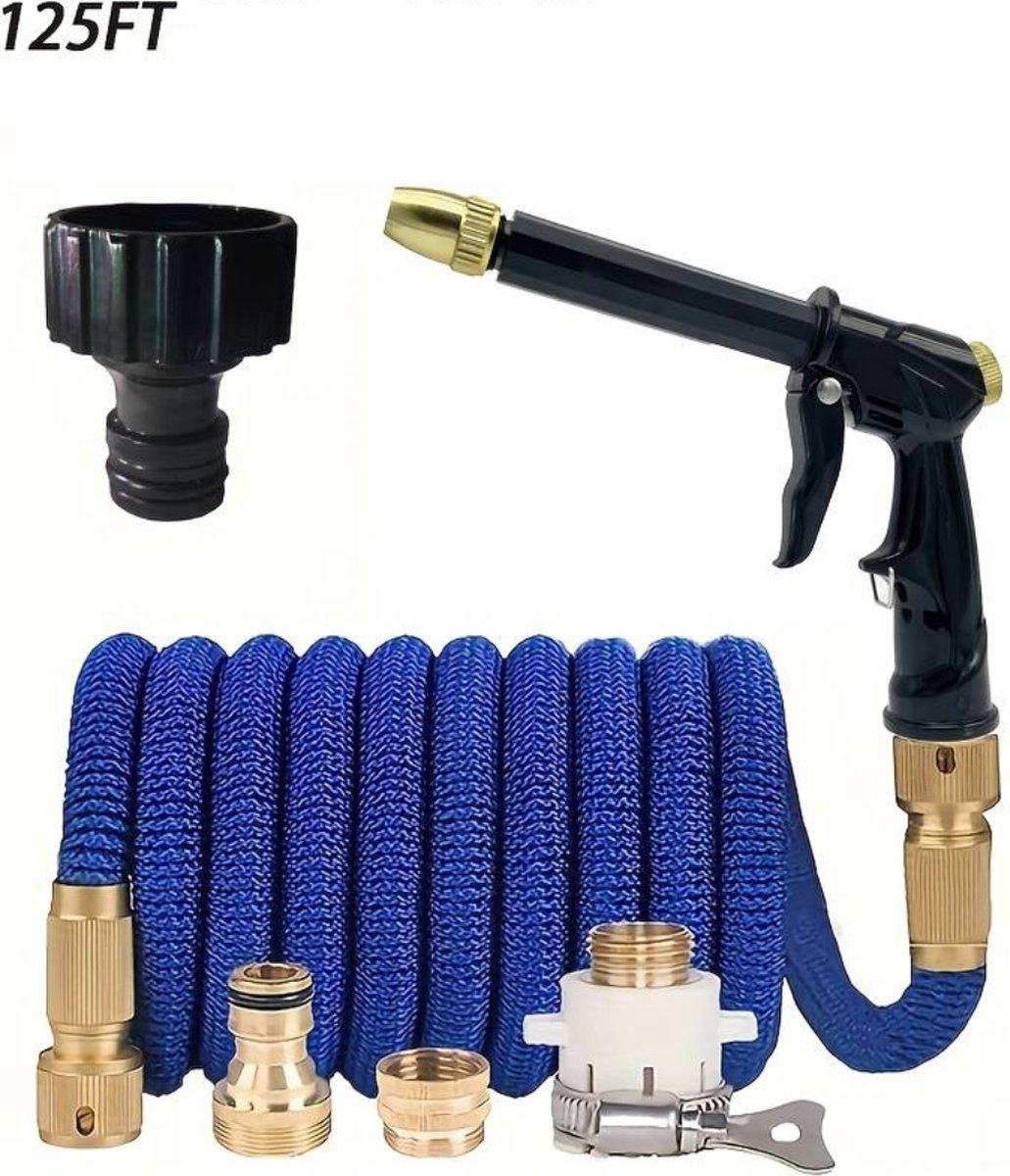 Bovista Tuinslang Flexibel Tuinslangen Haspel Spuitpistool 37.5 Meter Blauw