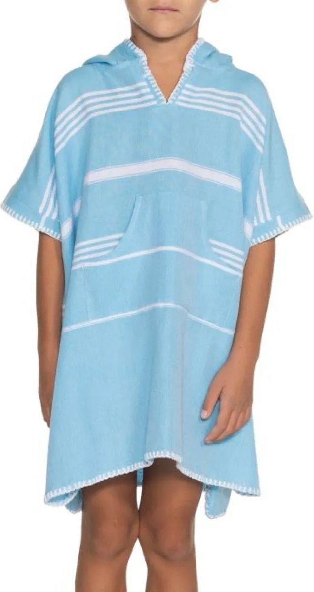 Kids Zwemponcho Leyla Turquoise - 2-3 jaar - jongens/meisjes/unisex pasvorm - poncho handdoek voor kinderen met capuchon - zwemponcho - badcape - badponcho van Little Dutch — afbeelding 2