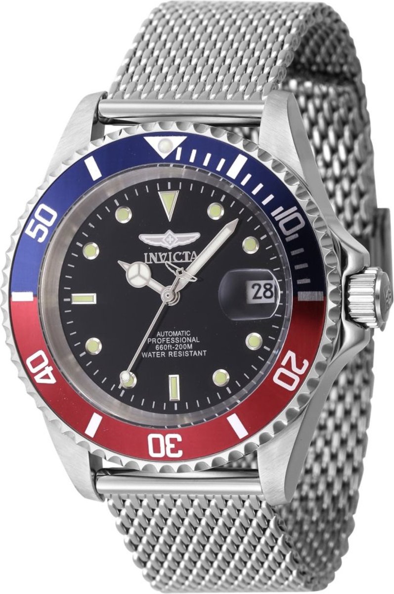 Invicta Pro Diver 47721 Heren Horloge - Waterdicht - Analoog - Automatisch Uurwerk - Roestvrij Staal met zwarte Wijzerplaat - 40mm
