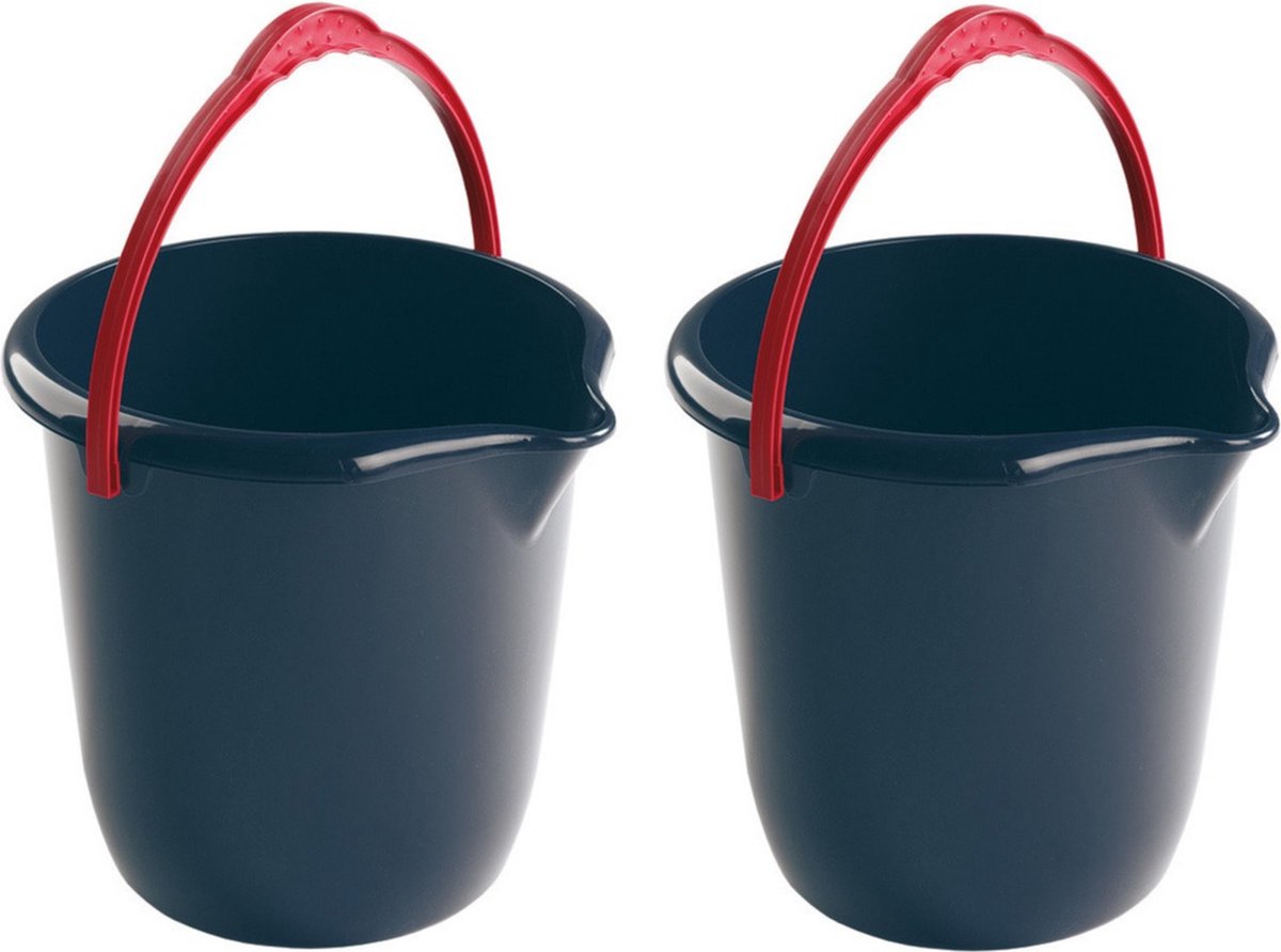 Goedkoopste 2x Donkerblauwe schoonmaakemmers/huishoudemmers 10 liter 28 cm