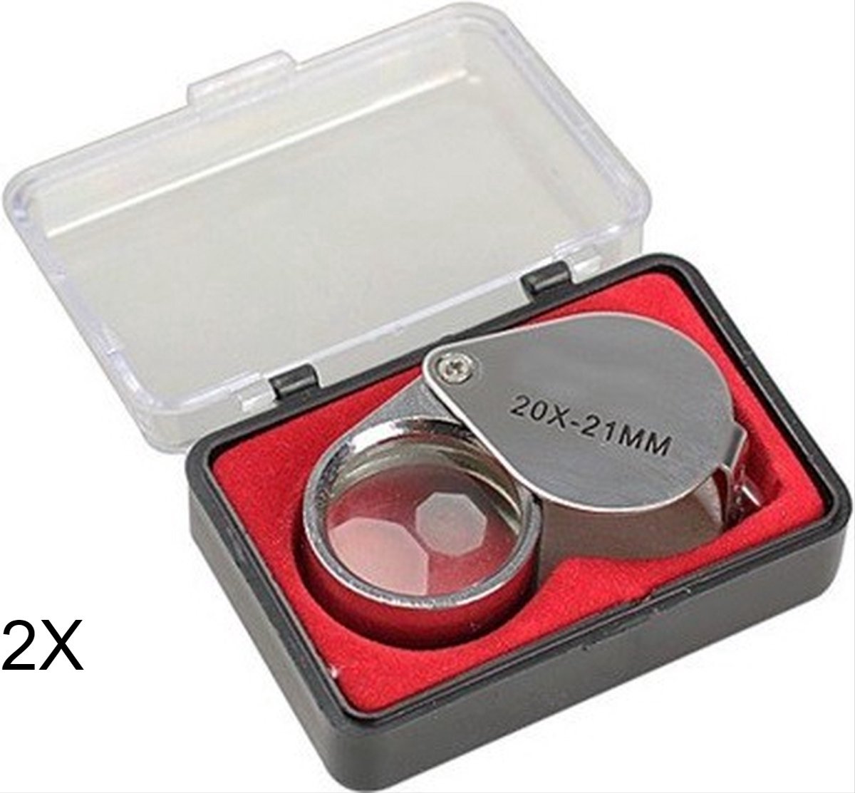 Scoby - 2 x Juweliersloep - Diamantloep - Triplet - Jewelers Loupe - Zakformaat - 20x 21 MM - Zilver - 2 Stuks