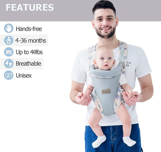 (stijl B) Draagzak Wrap - Handsfree Ergonomisch Draagbaar 4 in 1 Draagzak voor pasgeborenen - Zachte rugdrager - voor baby's van 3-20KG 3-36 maanden - Draagzak Baby - Draagdoek - Kinderdrager - Babydrager - Drager van $ — afbeelding 4