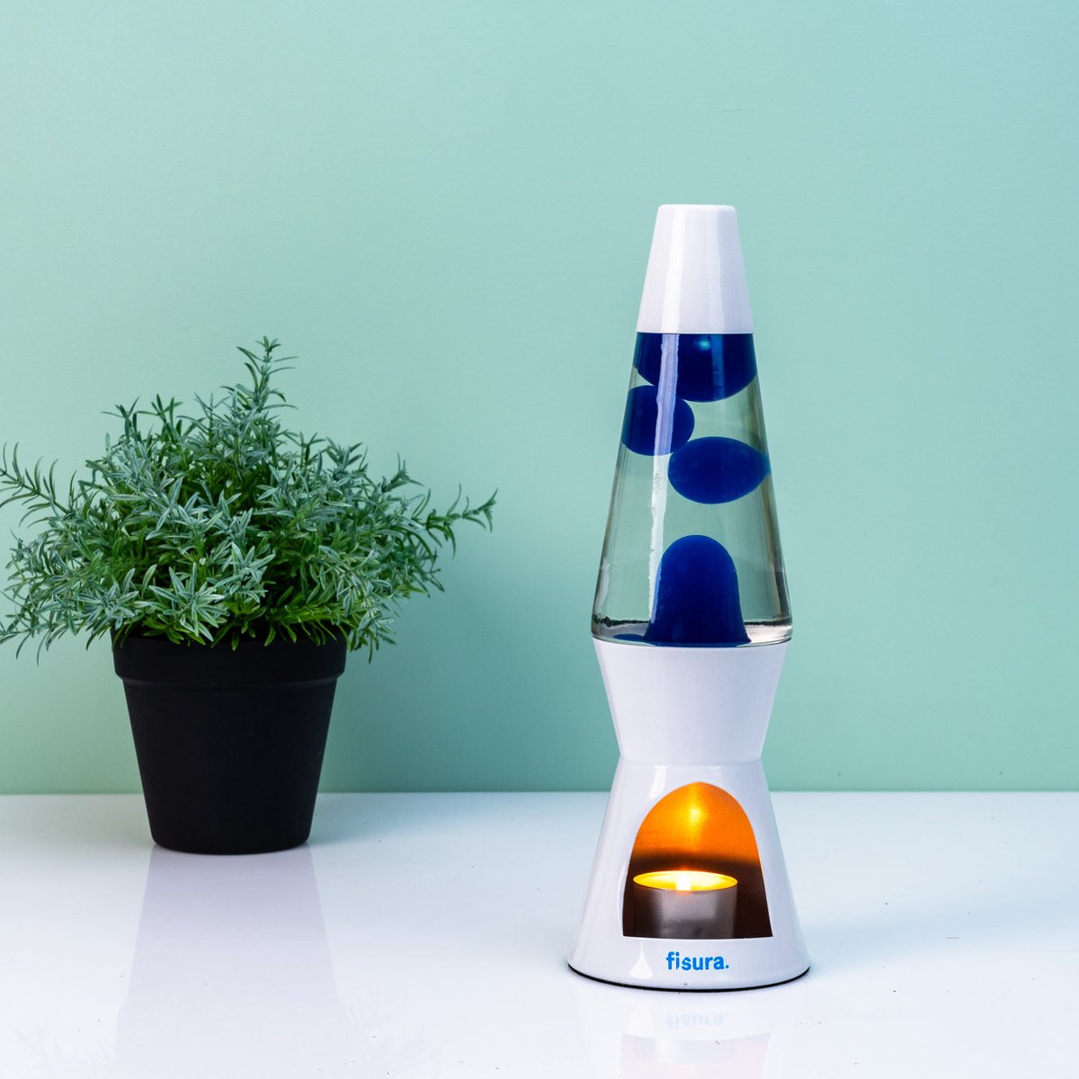 Waxinelicht Lavalamp - Wit Met Blauwe Lava van Fisura