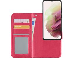 Hoesje - 2 in 1 - Geschikt voor Samsung Galaxy S21 Ultra - Met Uitneembare Hard Cover - Bookcase - Wallet Case - Met Pasjeshouder - Book Case - Uitneembaar - Pashouder - Kunstleer - Donkerroze
