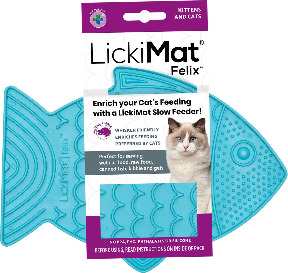 Lickimat likmat Felix turquoise voor de kat (22 cm) Per stuk