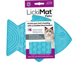 Lickimat Felix - Slowfeeder Voor De Kat - Tegen Schrokken - Kattenvoerbak - 22x16 cm Turquoise
