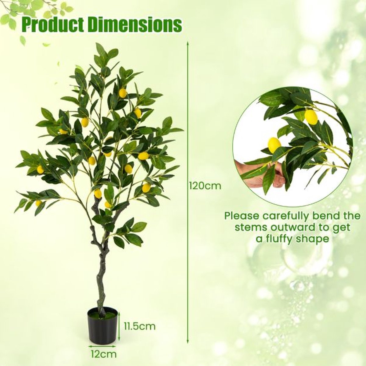 COSTWAY Kunstplant 110 cm, Kunstmatige Sierappelboom, Kunstboom met Pot, Groene Planten met Realistische Bladeren