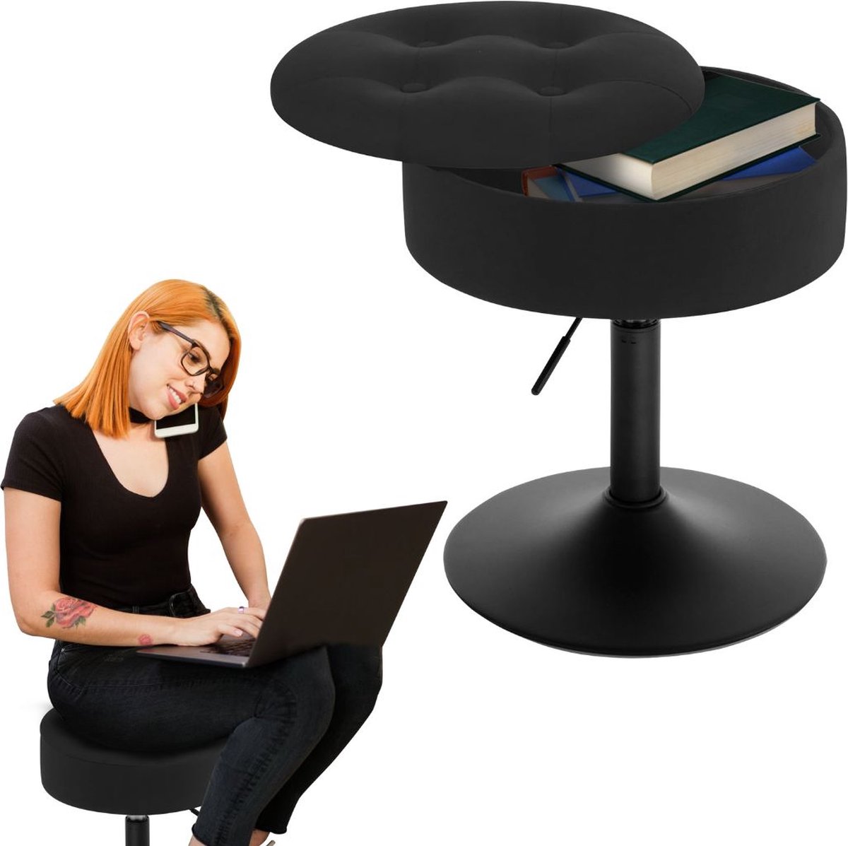Make up Stoel - Kaptafel Kruk - Visagie - Zwart