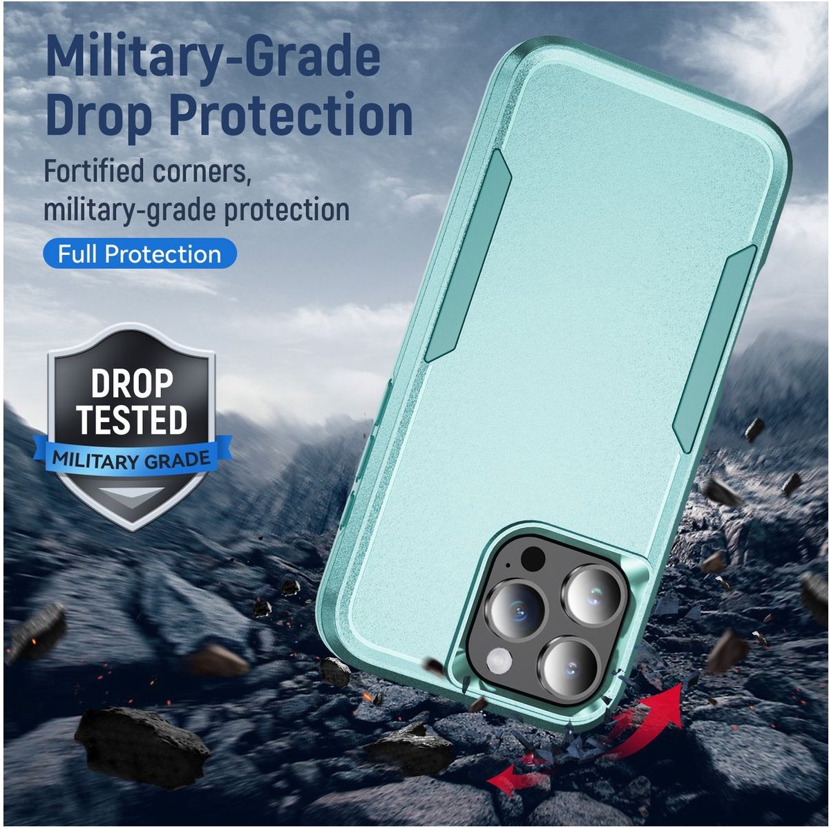 Mobigear Hoesje geschikt voor Apple iPhone 16 Pro Telefoonhoesje Hardcase | Mobigear Heavy Armor Backcover Shockproof | Schokbestendig iPhone 16 Pro Telefoonhoesje | Anti Shock Proof - Groen