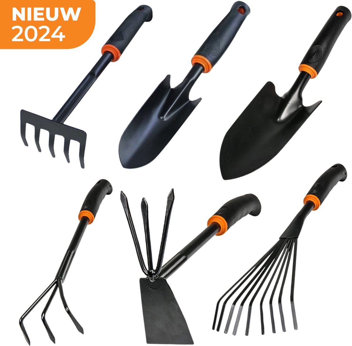 Ye 6-Delige Tuingereedschap Set Hark Smalle Spatel Brede Spatel Tuinschoffel met Klauwen Drietand en Lichte Hark