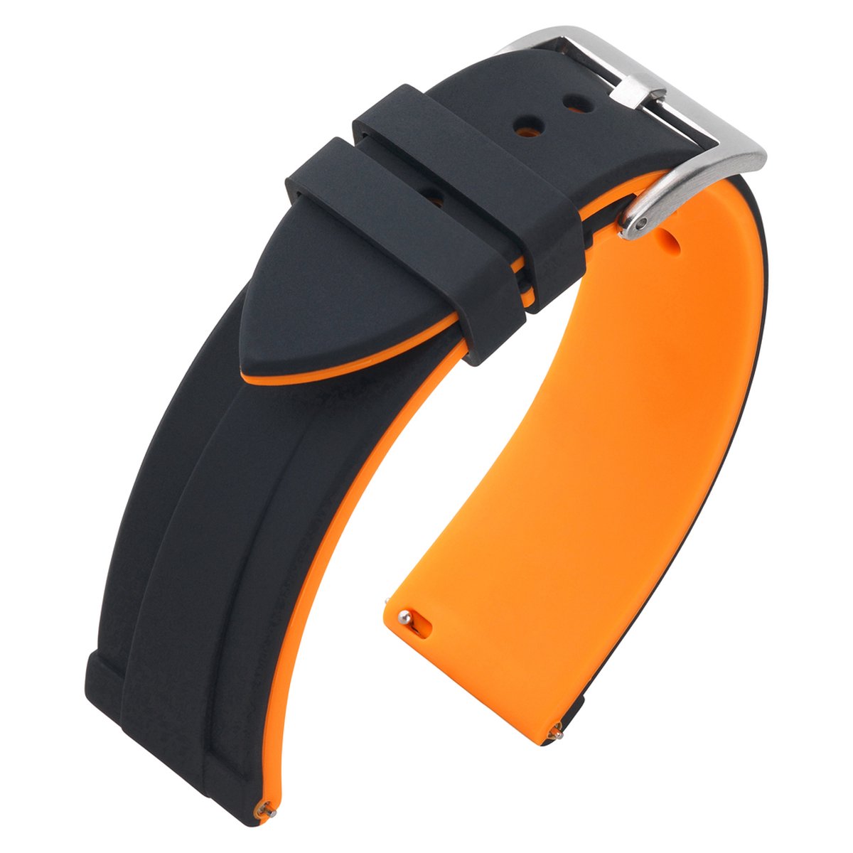 Silicone Rubberen Horlogeband - Makkelijk Zelf te Monteren - Zwart Oranje 22mm