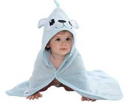 BoefieBoef Beer Baby Badcape - Eco Bamboe Katoen Kinder Handdoek - Badponcho - Peuter Badjas - Kleuter Strandlaken - 0 tot 5 jaar - Dieren 75x75 - Blauw- Jongens en Meisjes - Badstof - Perfect Kerst- en Kraamcadeau - omslagdoek