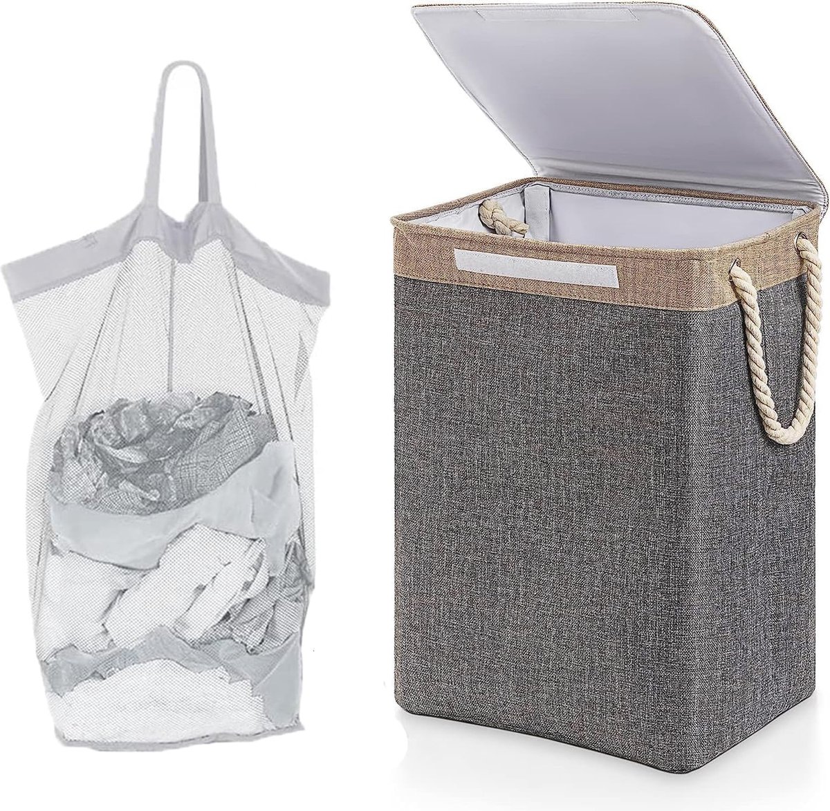 Goedkoopste Opvouwbare wasmand met deksel - grote 78 liter wasmand voor vuile kleding, inclusief waszak en handgrepen - ideaal voor slaapkamer, badkamer en camping