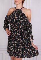 Robe noire à fleurs avec dos ouvert