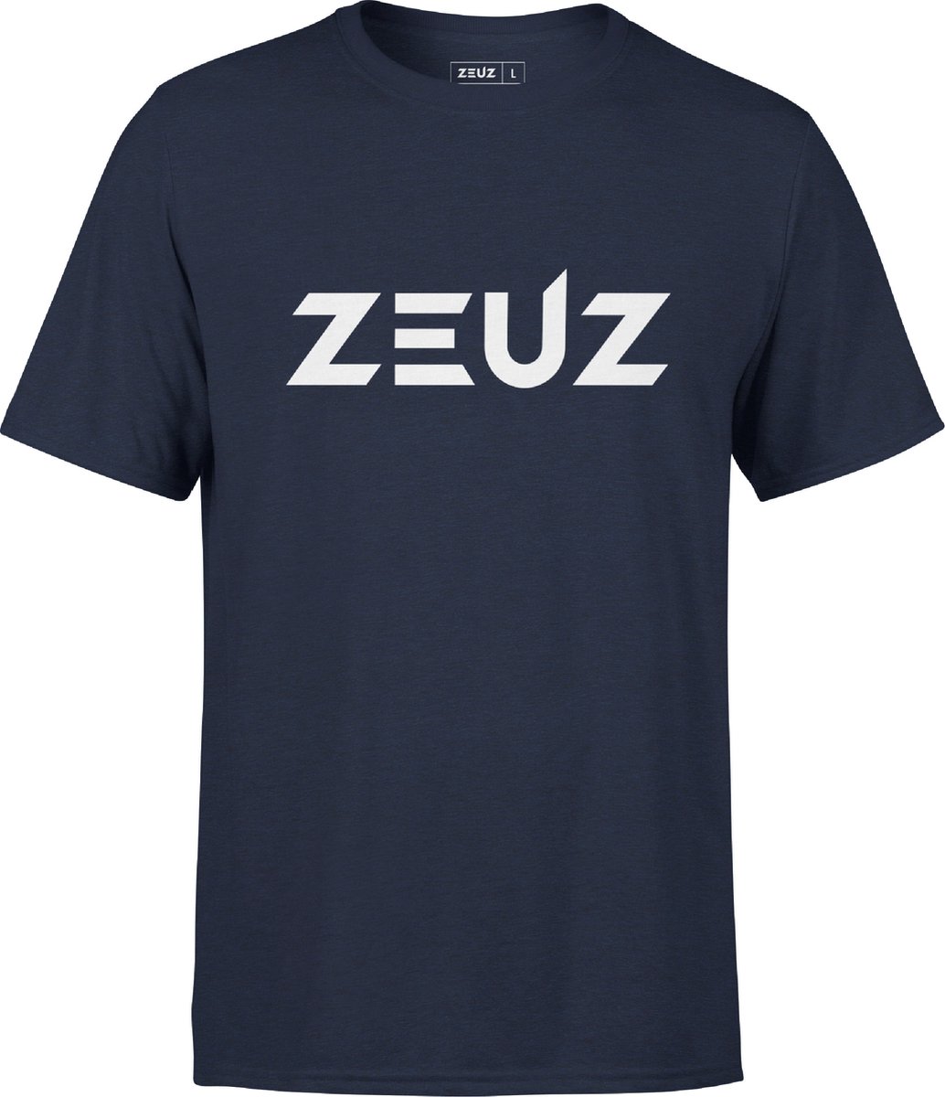 ZEUZ Sport T-Shirt Unisex - Sportkleding Man & Vrouw - Fitnesskleding Heren & Dames - Jongens & Dames Kleding voor Fitness, CrossFit & Gym - Maat L - Marineblauw