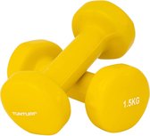 Tunturi Dumbbell set - 2 x 1,5 kg - Vinyl - Geel - Incl. gratis fitness app