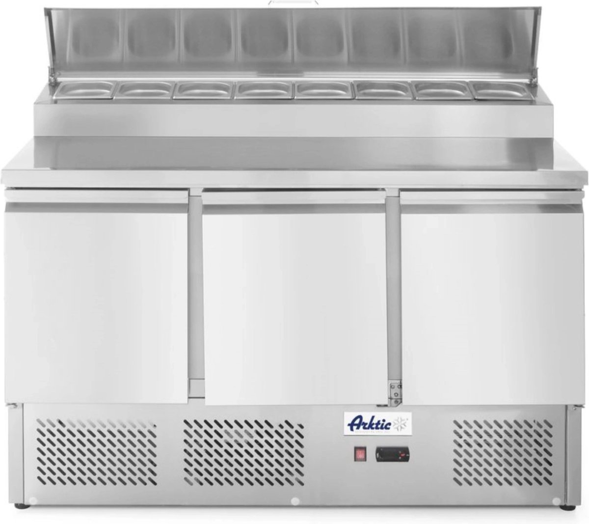 Arktic Saladette - KitchenLine - 380L - 3 Deuren 1/1 GN - Boven 8x 1/6 GN - -2°C/+8°C - Geforceerd - Klapdeksel - 1365x700x880/1055mm - Horeca Oven