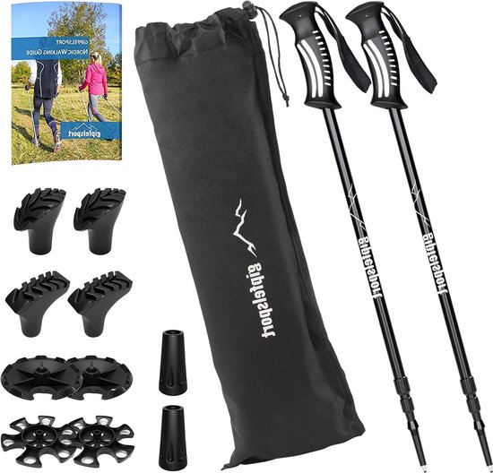 gipfelsport hiking poles I telescopic hiking poles with bag I black, lightweight, adjustable I for men and women