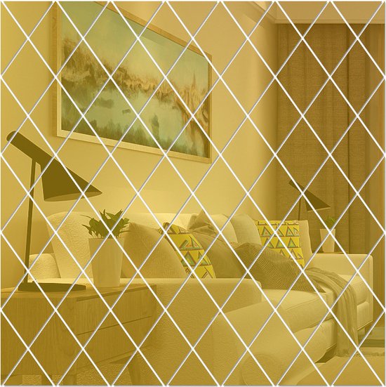 Stickers muraux miroir 3D amovibles en Diamant , Autocollants Stickers muraux à DIY soi-même, autocollants pour meubles, adaptés à la Décoration de la maison, du salon, de la chambre à coucher - Doré - 100 x 100 cm