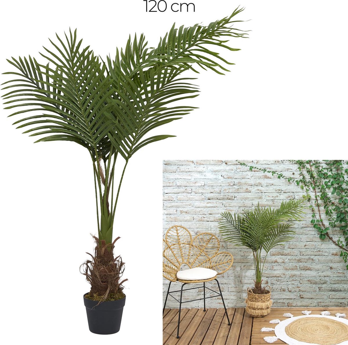 Kunst Areca Palm 120 cm – Realistische Tropische Kunstplant in Pot – Onderhoudsvrije Decoratieve Palmboom voor Binnen en Buiten - Groen