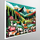 Pixel art vee schilderij | Pixelsprong: Een mozaïek van kleurrijke pixelkunst met vee | Kunst - 80x80 centimeter op Dibond | Foto op Dibond