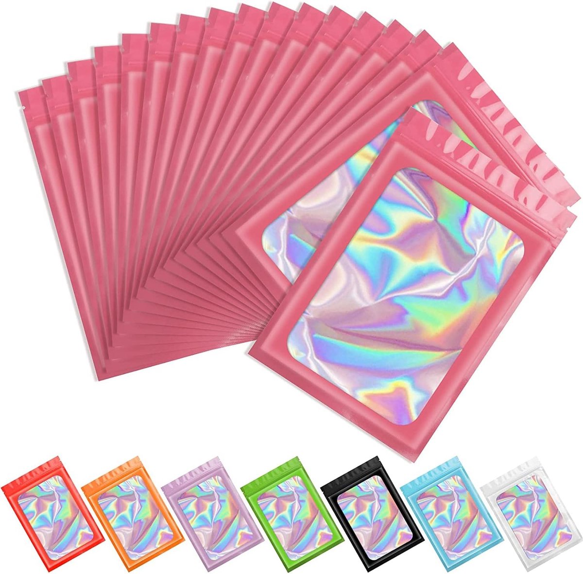 100 Stück Mylar-Beutel, 7.5x12cm Holographie-Baggies Geruchssichere Plastiktüten für Mehl, Süßigkeiten, Lebensmittel, Kleinigkeiten - Probenbeutel (Style-C