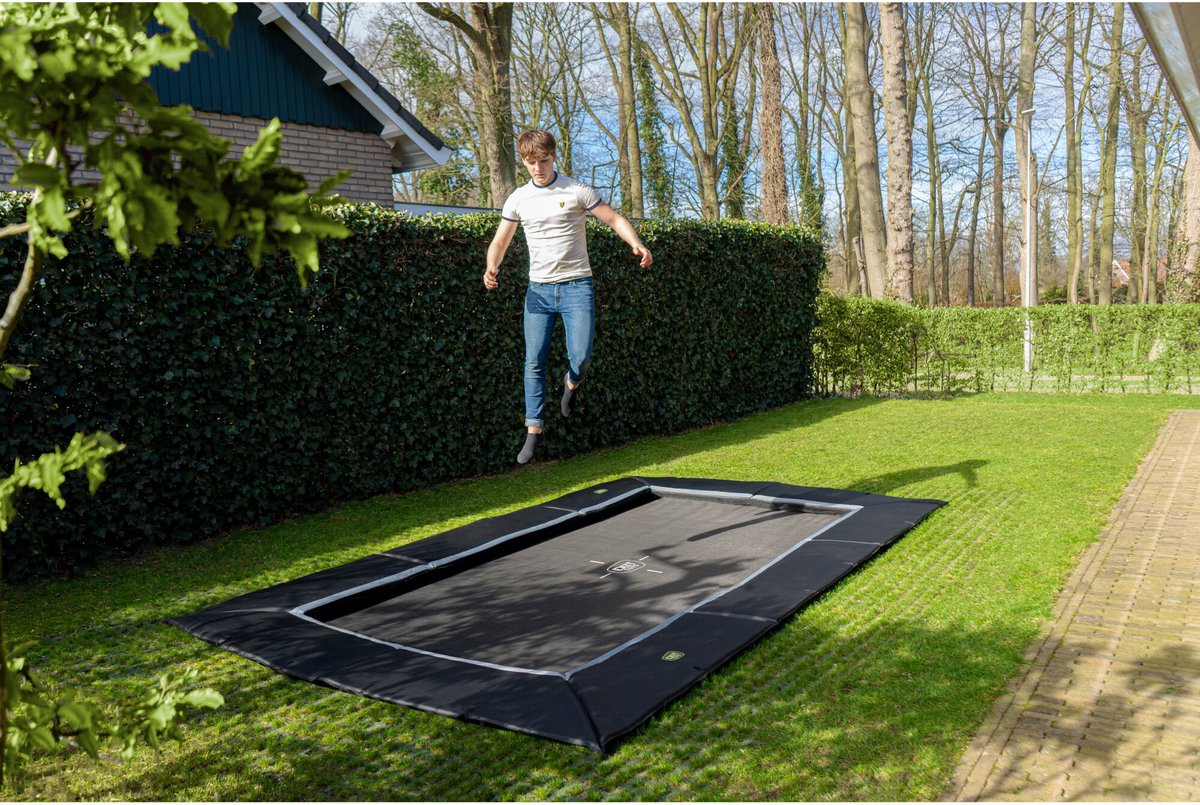 Exit in-ground trampoline Dynamic met veiligheidstegels Freezone 275x458cm zwart