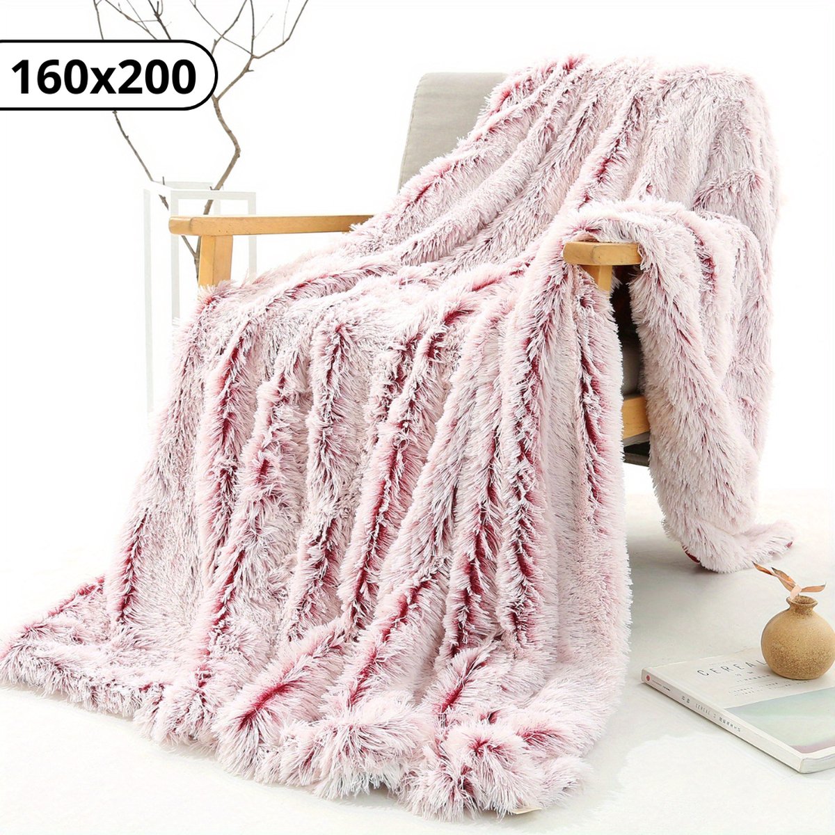 Bovista Plaid - Dekentje - Pluche - Wollen - Fleece - Deken - Knuffeldeken - Bank Deken - Wijn Rood - 160x200cm