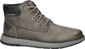 Grijze leren Skechers veterboot met 'WATERPROOF' opdruk en S-logo.