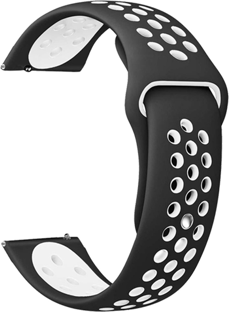 Stravo 20mm Siliconen Sportbandje - Zwart/wit - Compatibel met Samsung Galaxy Watch 3/4/5/6/7/Pro/Active 2, Garmin Approach/Forerunner/Venu 2 Plus/SQ/Vivomove, Polar Ignite/Unite, Huawei - Geschikt voor mannen en vrouwen, Zacht en Ademend
