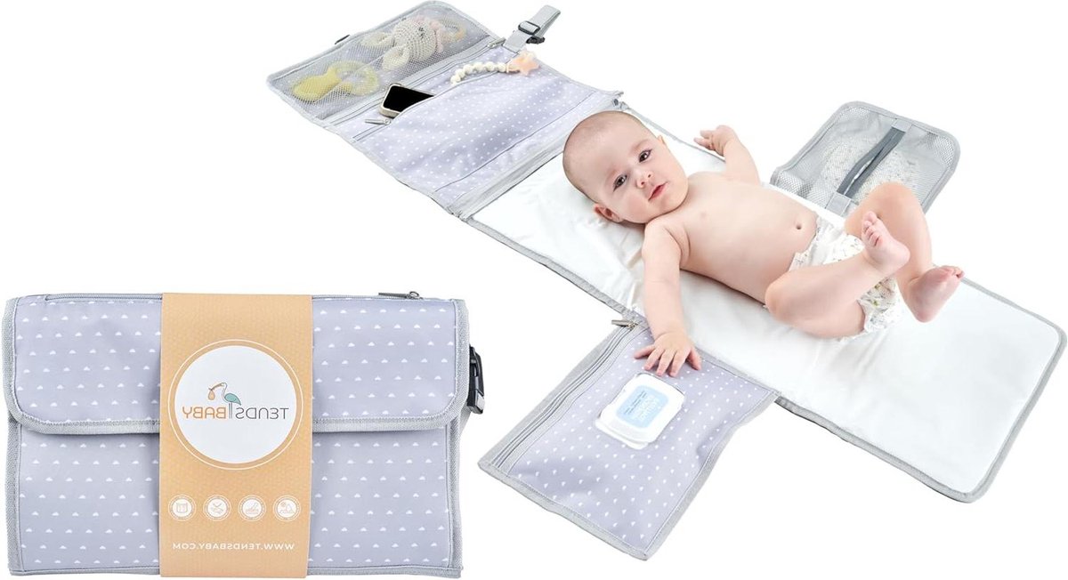 Goedkoopste Draagbare XL aankleedmat voor baby's - gevoerd en opvouwbaar - waterdicht en afneembaar - ideaal als cadeau voor pasgeborenen verschoningsmatje met luieretui