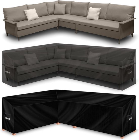 Awnic afdekking voor tuinmeubelen, waterdicht, met haken, winterbestendig, 420D Oxford, met de AlicanTex weerbestendige technologie, winddicht, anti-UV, tuintafel, afdekzeil, rechthoekig, zwart (245 x 160 x 71cm