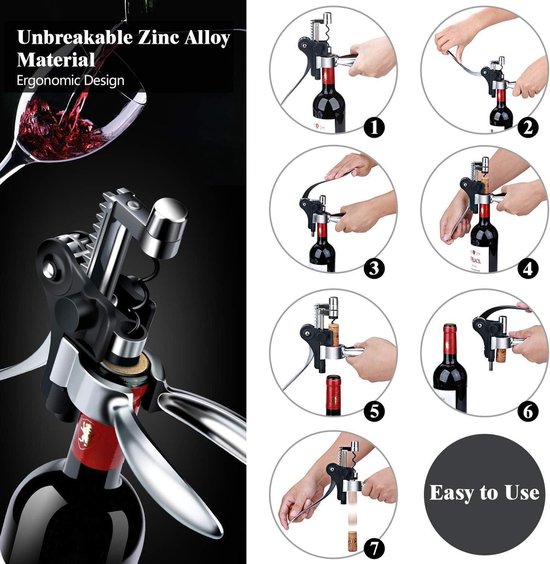 Coffret Cadeau Bouteille De Vin Avec Accessoires - Tire-bouchon, Bec Verseur, Coupe-capsule - Idéal Anniversaire