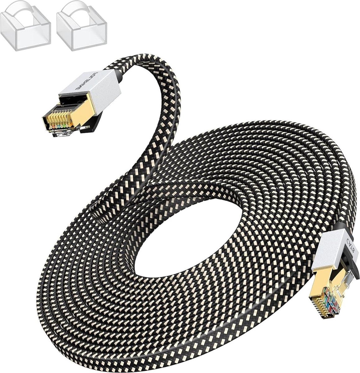 Image of 15 m Cat8 ethernetkabel - LAN-patchkabel High Speed - nylon gevlochten - platte kabel - RJ45 - 40 Gbps - 2000 MHz - modem - router - switch - sneller dan Cat5e - Cat6 - Cat7