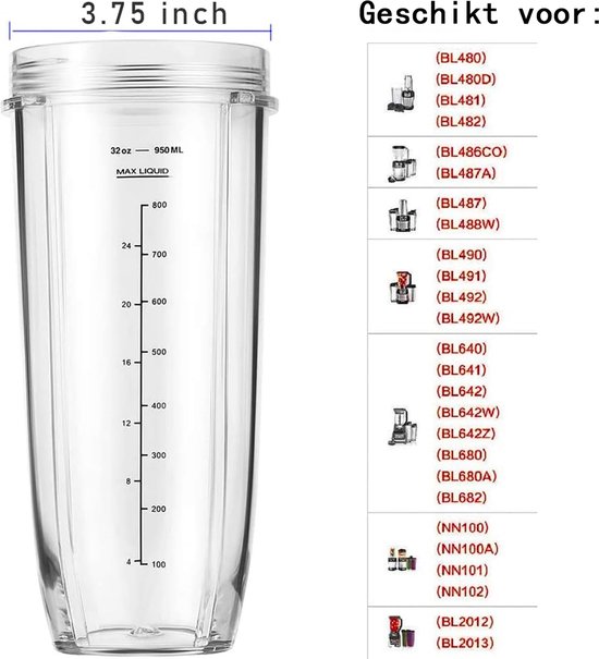 Geschikt voor 32oz Blenderbeker met Sip & Seal-deksel - Geschikt voor ,BL450,BL454,BL455,BL456,BL480,BL481,BL482,BL490,BL640,BL642,BL682,SS101,SS401,SS351/,voor Nutri Ninja Auto IQ-serie blenders, 2-pack van Geschikt voor — afbeelding 2