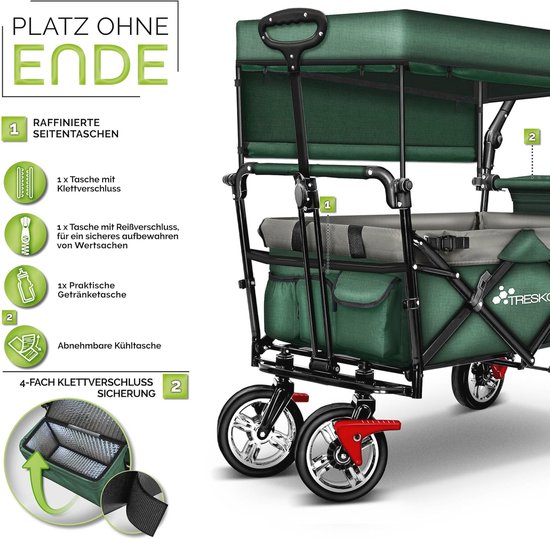 Opvouwbare Bolderkar met Dak, Koeltas en Zijdelingse Rolgordijnen - Inklapbare Tuinwagen met 3-punts Gordelsysteem van LifeGoods — afbeelding 2