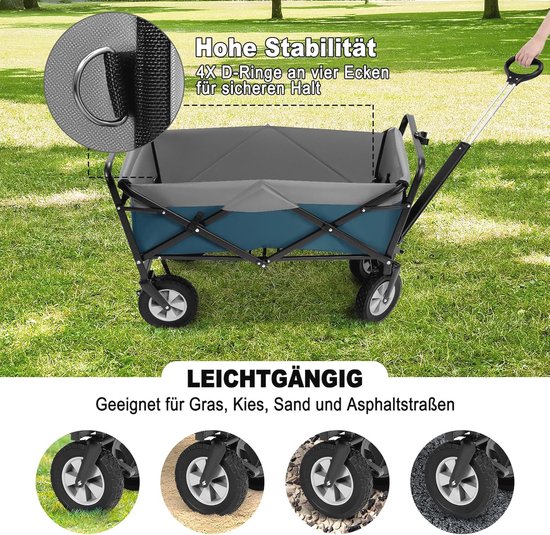 Opvouwbare bolderkar 100L - Draagbare tuin- en strandwagen met verstelbare handgreep van LifeGoods — afbeelding 3