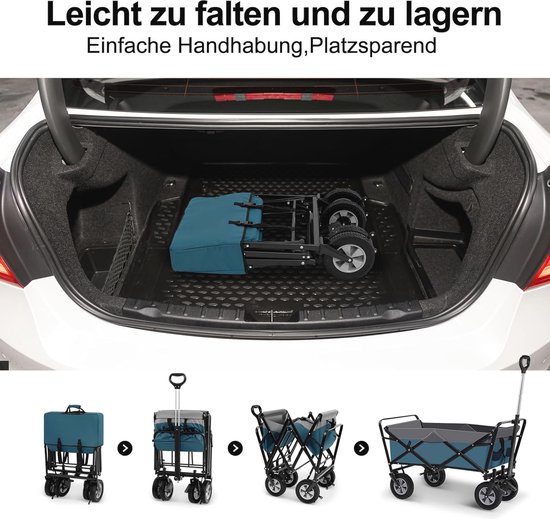 Opvouwbare bolderkar 100L - Draagbare tuin- en strandwagen met verstelbare handgreep van LifeGoods — afbeelding 5