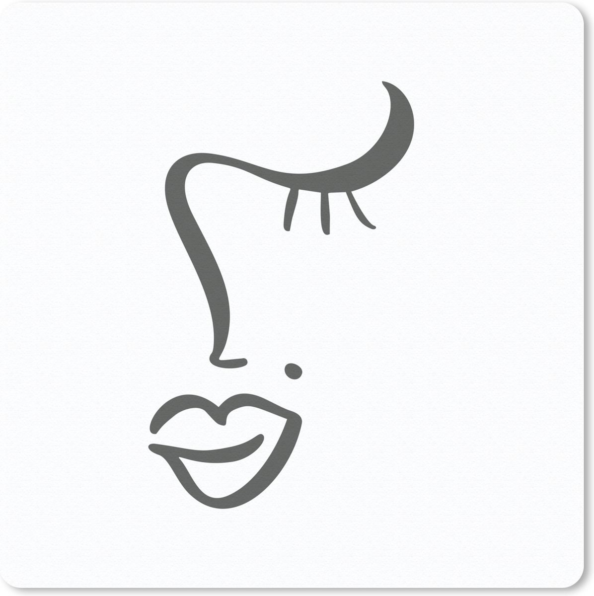 Muismat 20x20 cm - Mousepad Gezicht - Vrouw - Zwart - Wit - Muismatten