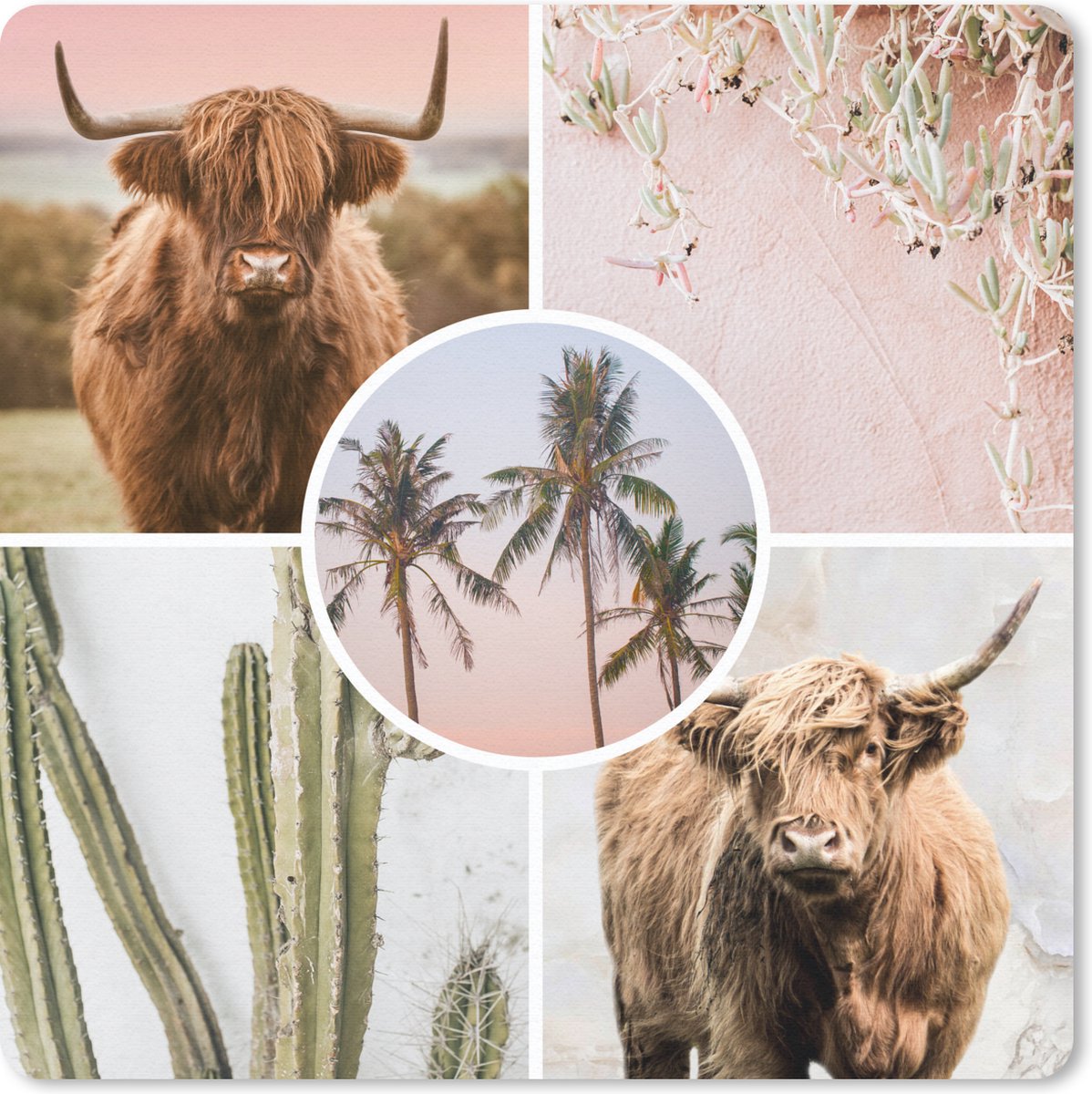 Muismat 30x30 cm - Mousepad Schotse hooglander - Collage - Planten - Muismatten
