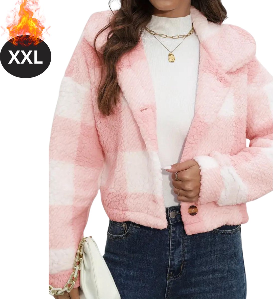 Livano Winterjas - Dames Winterjas - Winter - Volwassen - Stijlvol - Teddy Jas Dames - Roze - XXL