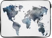 Laptophoes 13 inch - Wereldkaart - Aquarel - Abstract - Laptop sleeve - Binnenmaat 32x22,5 cm - Zwarte achterkant
