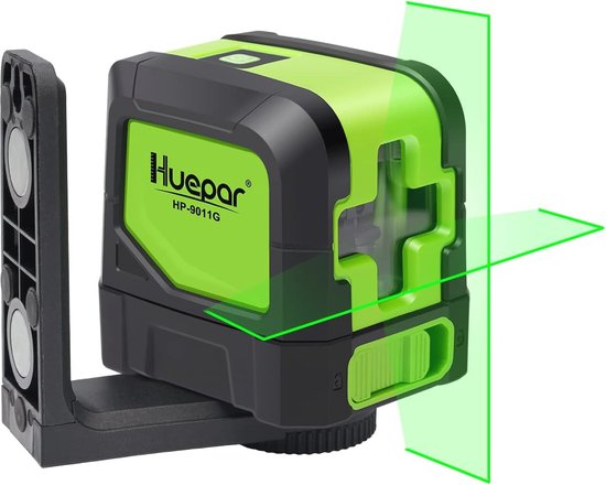 Huepar Laserwaterpas kruis groen, met zelfnivellering en kantelfunctie voor doe-het-zelf, H110°/ V110° dekkingshoek, werkafstand 15 m, magnetische houder inbegrepen - M-9011G