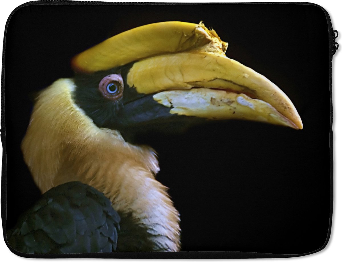 Laptophoes 15.6 inch - Vogel - Snavel - Zwart - Laptop sleeve - Binnenmaat 37x26 cm - Zwarte achterkant