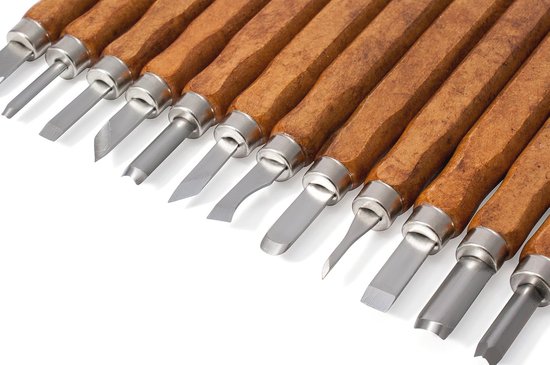 Houtsnijmachineset 12 stuks - Ideale snijmesenset voor beginners en professionals met tas, handleiding en slijpsteen — afbeelding 3