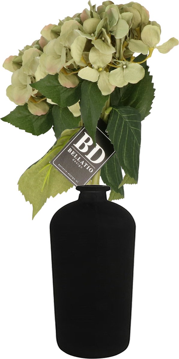 Bellatio Design Kunstbloem Hortensia tak - 2x - groen - 48 cm - losse steel - Kunst zijdebloemen - hydrangea