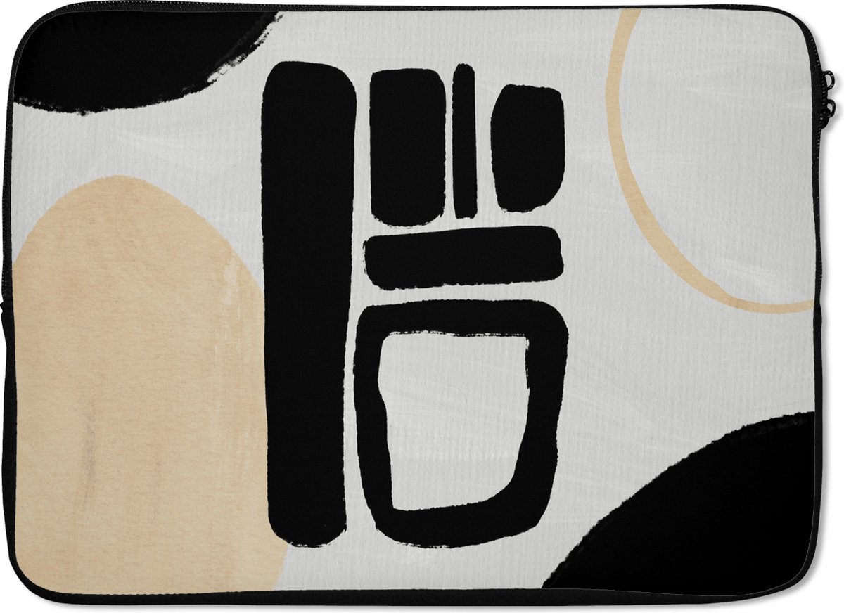 Laptophoes 14 inch - Cirkel - Zwart - Abstract - Laptop sleeve - Binnenmaat 33x23 cm - Zwarte achterkant
