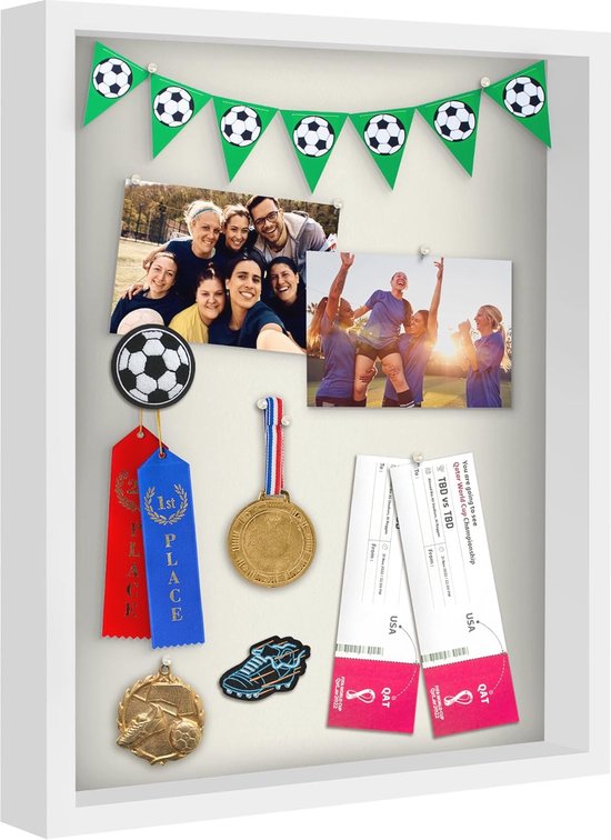 3D-schaduwdoos, 22 x 27 cm, houten 3D-fotolijst voor muur en tafelblad, diepe fotolijst, displaybox voor bloemen, medaille, memorabilia, knutseltickets (wit, 5 cm